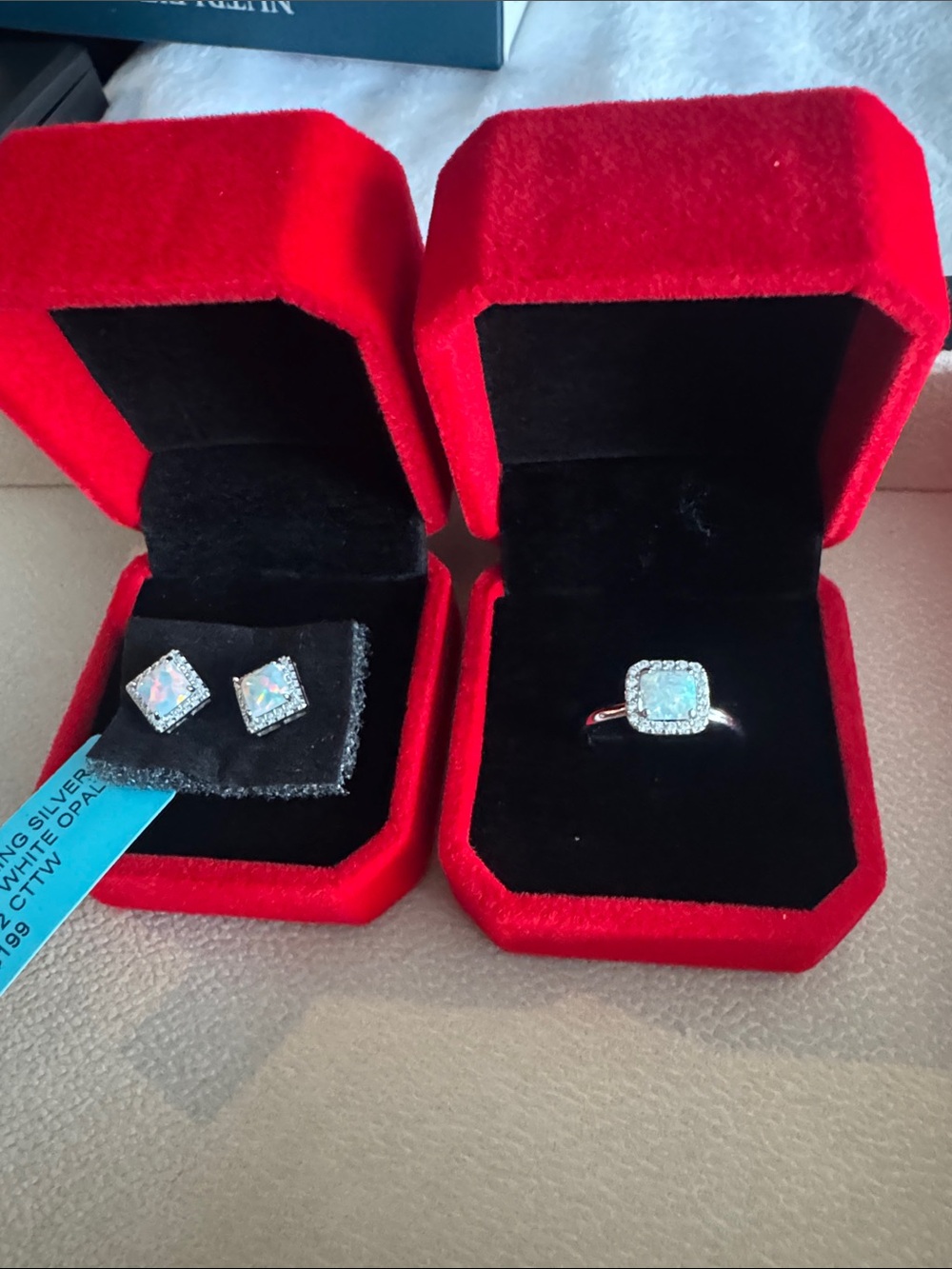 Lab Grown Opal earrings and ring set